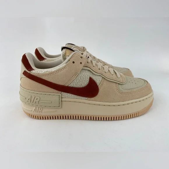Nike Air Force 1 Shadow Shimmer Mars Stone Women's Sneakers Shoes Beige Red - Picture 8 of 12